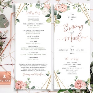 Mall för bröllopsprogram i Dusty Rose: Boho-ceremoni (nedladdning direkt)