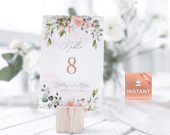 Blush Blumen Hochzeit Tischnummern: Eukalyptus Greenery (Instant Download)