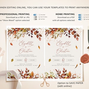 SIENNA Fall Wedding Template Kit, Burnt Orange Wedding Invite Kit, Whimsical Wedding Invitation Set, Invitation Collection Template Bundle image 8