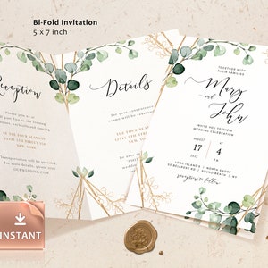 ELISA - Gefaltete Hochzeitseinladungsvorlage, Bi-Fold Hochzeitseinladungsvorlage, Hochzeitseinladungsvorlage herunterladen, faltbare Einladungskarte