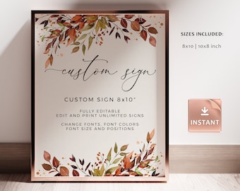 SIENNA - Fall Custom Wedding Sign Burnt Orange, Editable Template, Wedding Poster, Reception Decor, Printable Sign, Bohemian Fall Signage