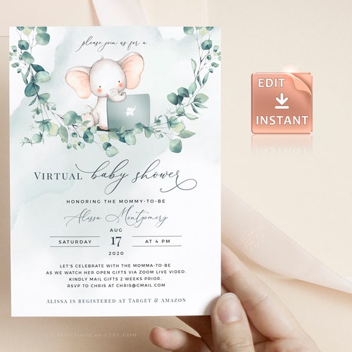 Elephant Boy Baby Shower Invitation Drive by Virtual Zoom Etsy