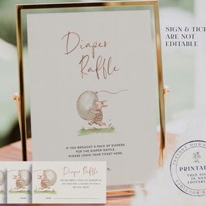 Gra losowania pieluch Znak i bilety Para Baby Shower Posypka Cyfrowa wersja do wydruku Natychmiastowe pobieranie Pary Loteria Kubuś Puchatek Klasyka
