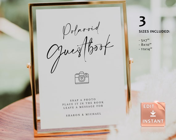 ISA Polaroid Guest Book Sign, Wedding Photo Guestbook Sign, Photo Guestbook  Printable, Polaroid Guestbook Sign Template, 5x7 8x10 11x14 