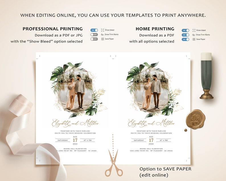 Botanical Editable Invites Greenery Invitations Tropical Picture Wedding Invite Photo Wedding Invitation Template PAIGE Picture Invite