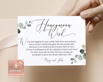 Honeymoon Fund Card Template: Printable Wishing Well (Instant Download)