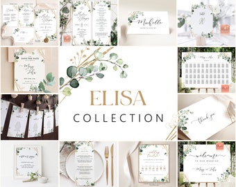 Boho Wedding Invitation Template Bundle: Faux Gold & Watercolor (Digital Download)