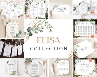 Wedding Template Bundle, Boho Wedding Invite Collection, Wedding Invitation Set, Invitation Template Download, Faux Gold Invite Kit ELISA