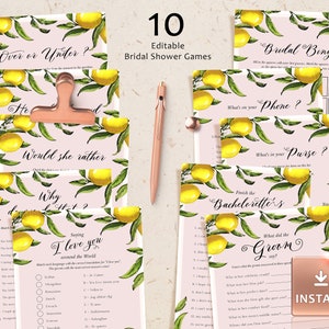 Lemon Bridal Shower Games Bundle: Editable Printable (Instant Download)