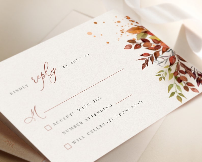 SIENNA Rustic Fall Wedding Invitation Template, Autumn Leaves and Greenery, Download Editable Invite, Printable Marriage, Bundle Invites image 7