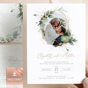 CLEO - Plantilla de invitación de boda con foto, plantilla de invitación de boda con imagen boho, plantilla de invitación de boda con imagen, invitación geométrica