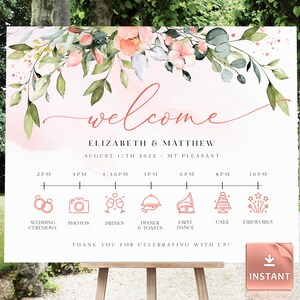 Pink Floral Wedding Welcome Sign: Custom Blush Wedding Signage (Digital Download)