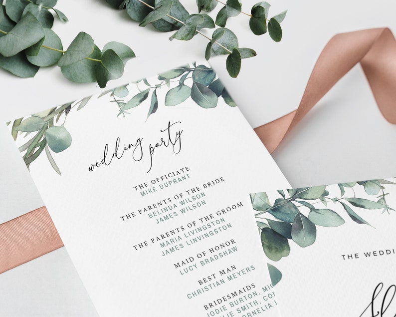 MARI Trifold Wedding Programs with Eucalyptus, Folded Boho Ceremony Template, Rustic Rosemary Greenery Download, Editable Order Of Service image 7