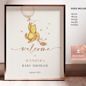 Classic Winnie-The-Pooh Welcome Sign Pooh Baby Sprinkle Decorations Custom Pooh Birthday Baby Shower Gender Neutral Editable Signage