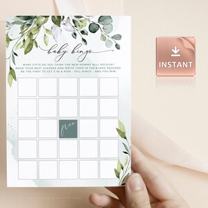 Greenery Baby Shower Bingo Cards, Printable Baby Shower Bingo, Baby Shower Bingo Game Cards, Gender Neutral, Unisex, Eucalyptus Baby Shower