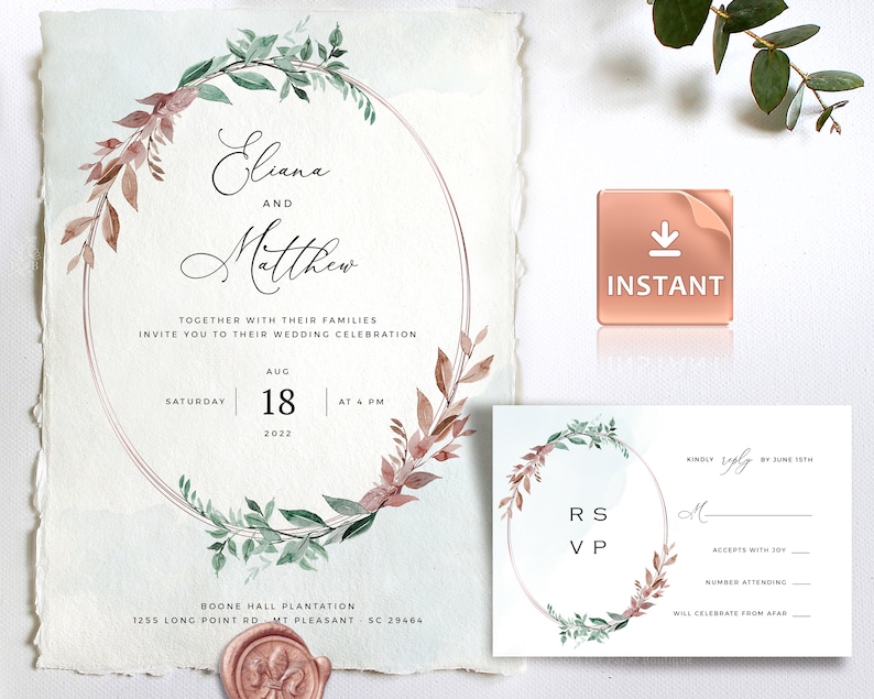 YESS Sage Green Wedding Invitation Templates Burnt Copper Etsy Canada