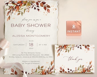 SIENNA - Fall Greenery Baby Shower Invitation, Gender Neutral Autumn Baby Invitations, Printable Brunch Dinner Lunch Inserts Baby Insert