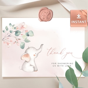 Baby Shower Thank You Insert Baby Shower Template Printable Eucalyptus Baby Shower DUKE Watercolor Baby Elephant Inserts for Boys