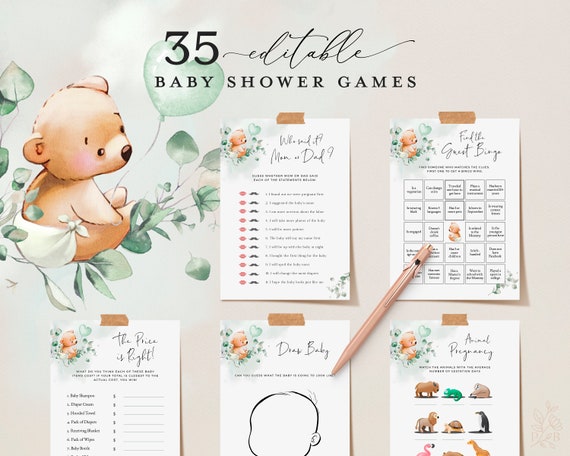 30 EDITABLE Baby Shower Games - Bearly Wait Baby Shower Collection