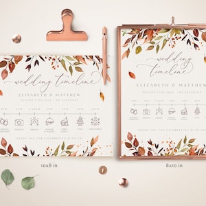 Fall Wedding Timeline Sign: Sienna Foliage, Editable Template