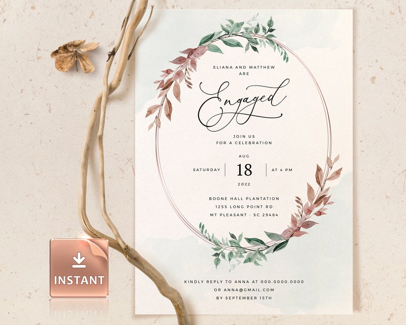 YESS Sage Green Engagement Invitation Template Announcement Etsy