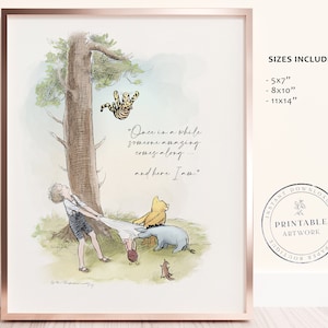 POOH - Druckbereites klassisches Zitat von Winnie-The-Pooh, Baby-Dusche, Geburtstagsfeier, Kinderzimmer-Dekorationskarten, Centerpiece, Bridge River
