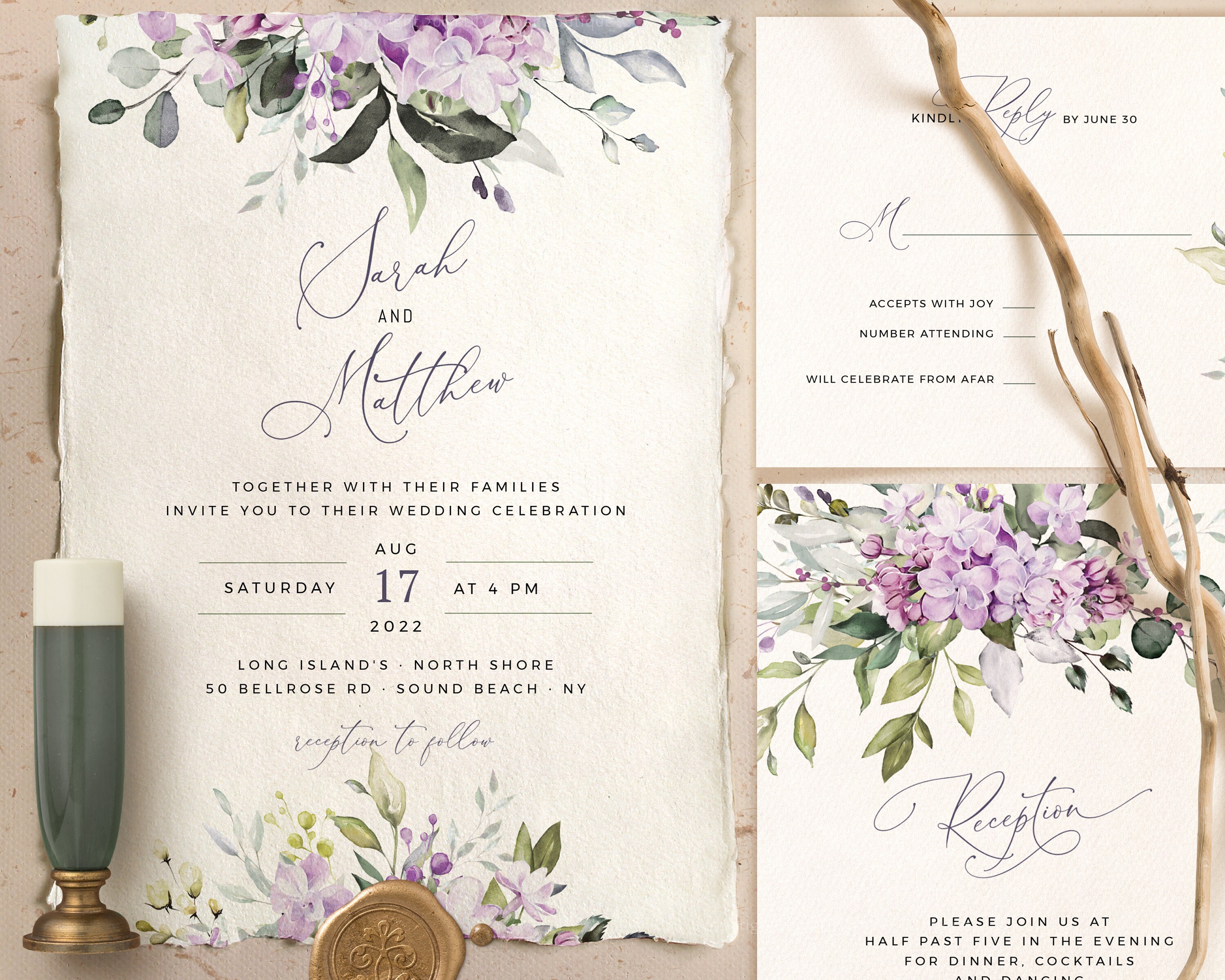 LILAC Greenery Lilacs Wedding Invitation Template | Etsy