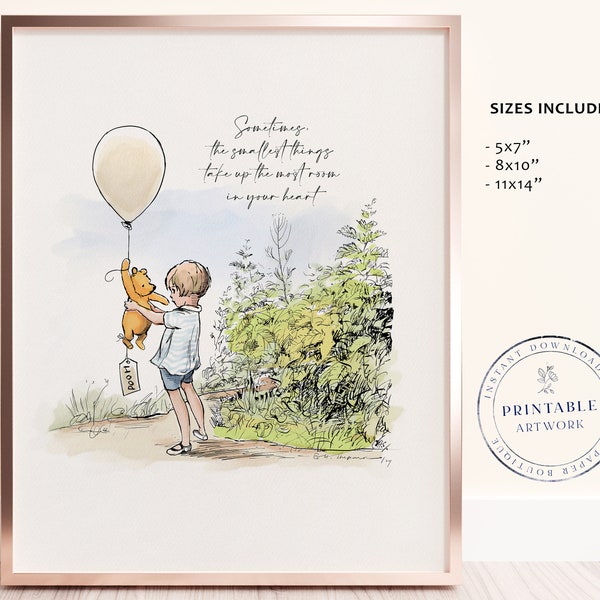 Sometimes The Smallest Things Printable Winnie-the-Pooh Classic, Pooh Wall Art Pooh Birthday Party Centerpiece Nursery Decoration Painting