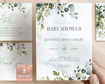 REESE - Greenery Eucalyptus Baby Shower Invitation, Gender Neutral Baby Invitations, Printable Brunch Dinner Lunch Inserts Baby Inserts