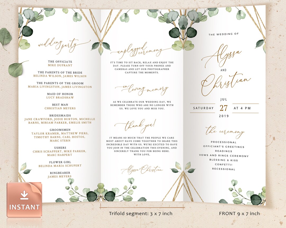 ELISA - Trifold Boho Wedding Program Template, DIY Ceremony Program ...