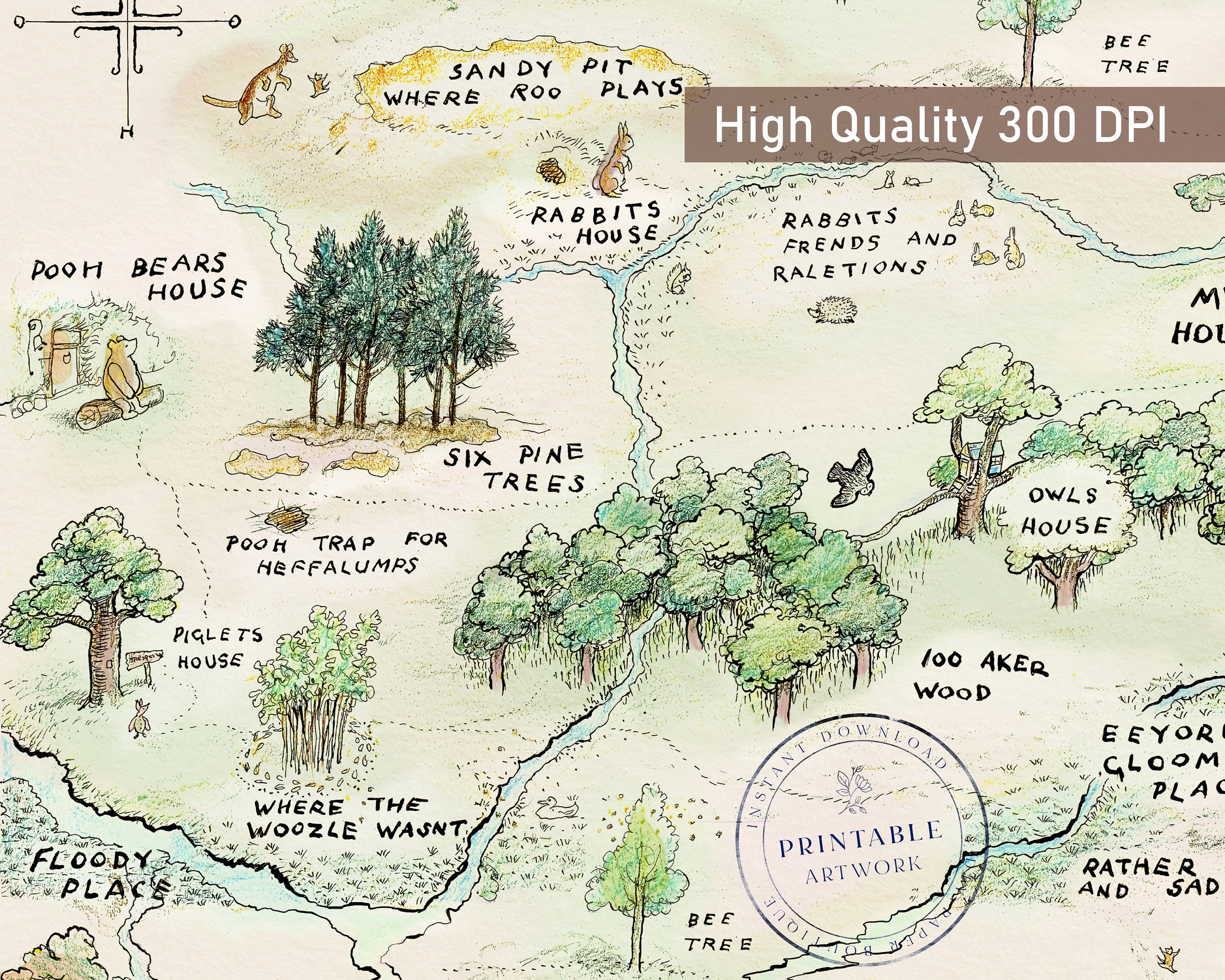 100 Acre Wood Map Printable Winniethepooh Classic Map Etsy