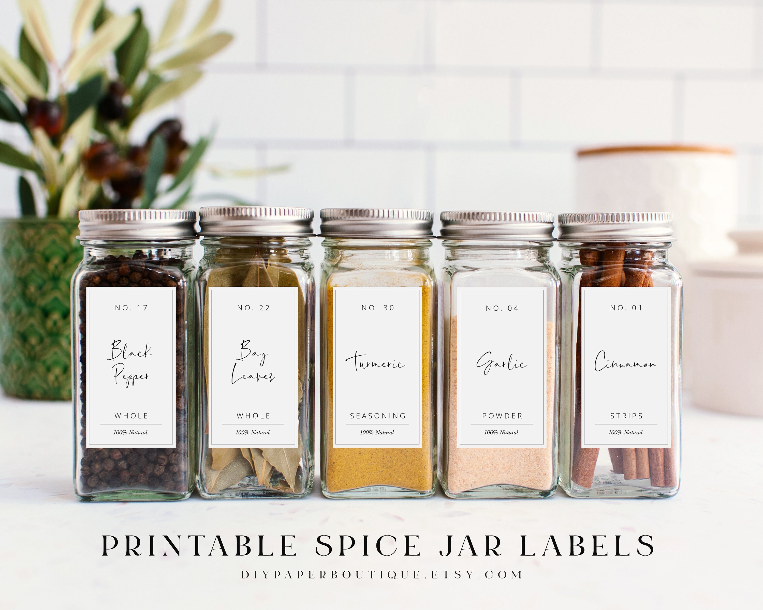 Short Spice Jar Front Labels • Minimalist • Waterproof