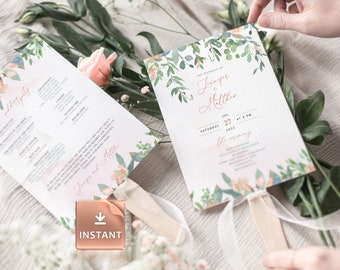 Blush Wedding Program Fan Template: Editable Ceremony Order (Digital Download)