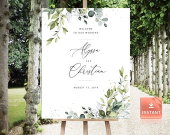 Boho Eucalyptus Wedding Welcome Sign: Watercolor Greenery (Printable)