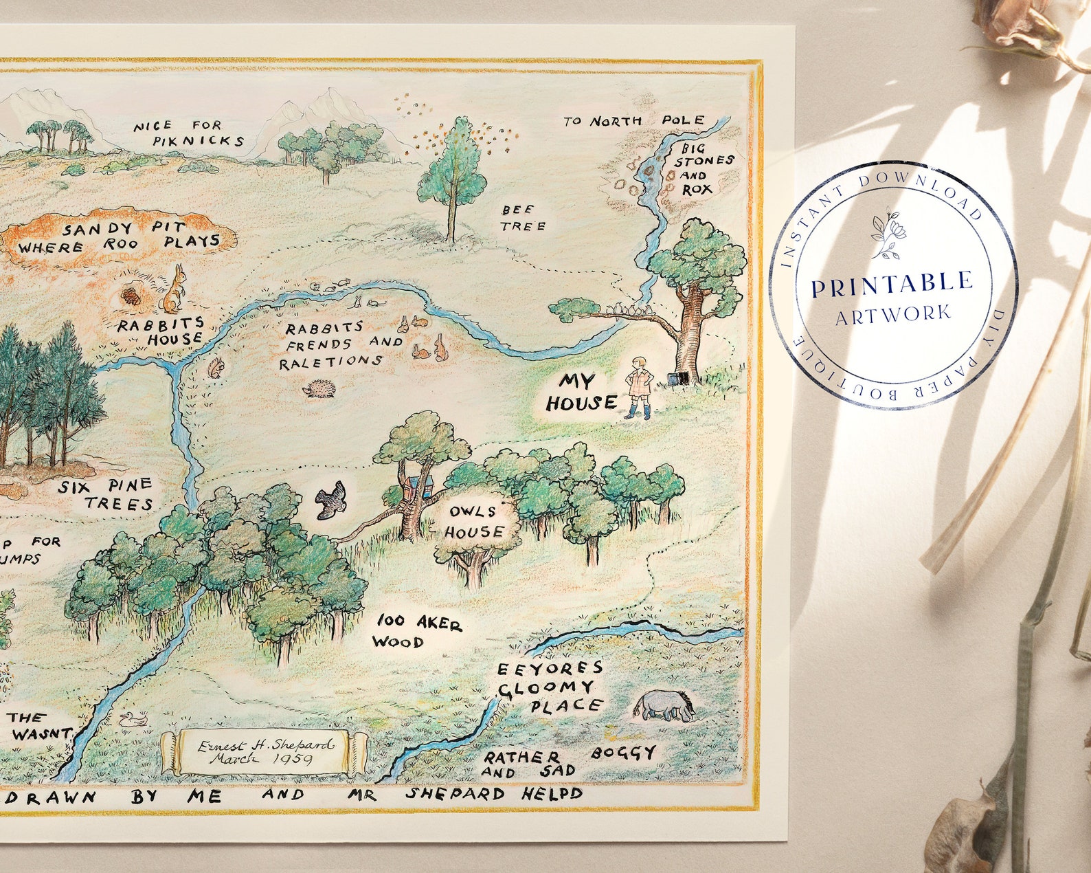 100 Acre Wood Map Printable Winnie the Pooh Classic Map Etsy UK