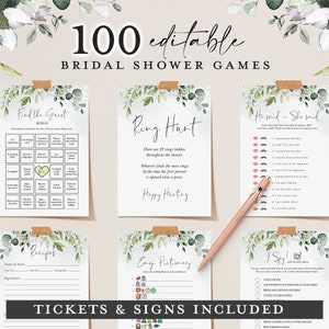 Greenery Bridal Shower Games, Editable Bachelorette Party, Modern Bridal Shower Games, Fun Wedding Shower Games Bundle, Instant Printable