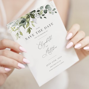REESE - Save the Date Printable, Save The Date Karte mit Eukalyptus Aquarell Grün, Sofort Download, Save Date Vorlage, DIY bearbeitbar