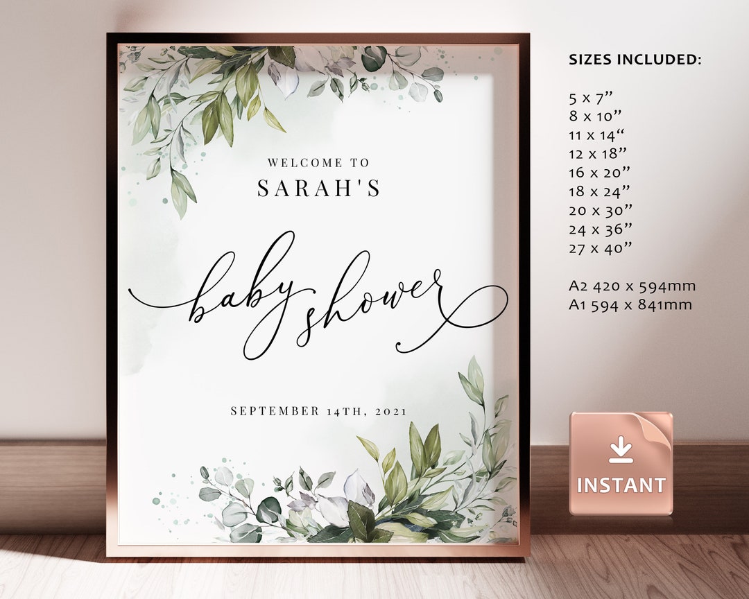 Editable Greenery Welcome Sign, Baby Shower Sign, Welcome Sign ...