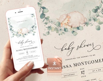 Lamb Baby Shower Invitation: Snowy Gender Neutral Electronic Invite