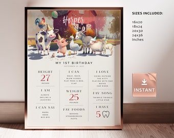 Farm Animals 1st Birthday Milestone Board: Editable Barnyard Sign (Digital Download)