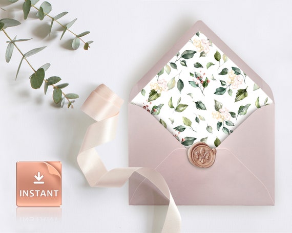 Blush Floral Envelope Liner Template: A6 A7 Euroflap (DIY Printable)