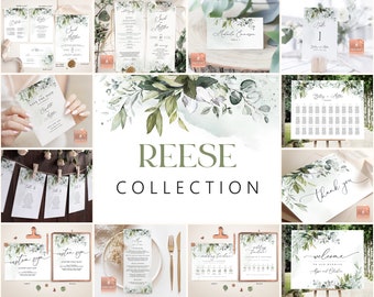 Greenery Wedding Template Collection, Boho Wedding Stationery Bundle, Wedding Invitation Set, Invitation Template Kit, Download Set, REESE