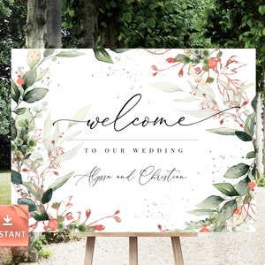 Rose Gold Wedding Welcome Sign: Watercolor Floral, Boho (Digital Download)