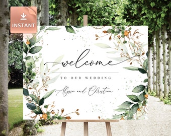 Boho Hochzeit Willkommensschild: Eukalyptus Greenery, benutzerdefinierte Beschilderung (druckbar)