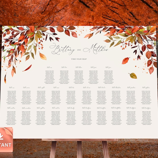 SIENNA - Fall Wedding Seating Chart, Seating Chart Wedding, Seating Chart Template, Wedding Seating Chart Board, Autumn Seating Chart