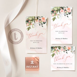 KYLIE - Blush Favor Tags Template, Pink Gift Tags, Greenery Gift Tags, Eucalyptus Wedding, Greenery Favor Tags, Bridal Shower Favor Tags
