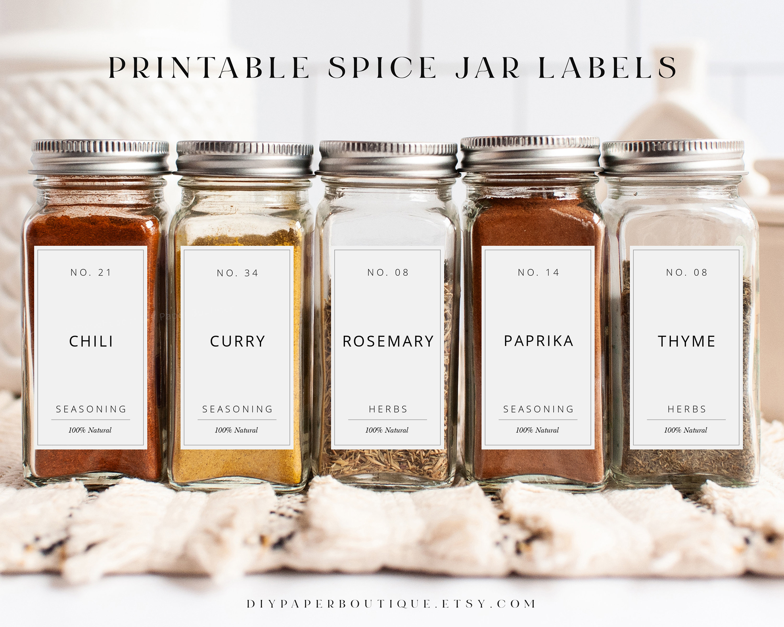 Spice Jar Labels Template, Printable Modern Minimalist Jar