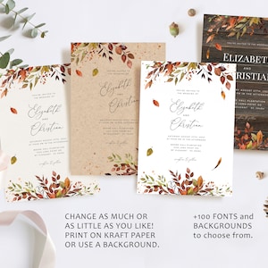 SIENNA BOHO Fall Wedding Invitation Template, Autumn Leaves and Greenery, INSTANT Download Editable Suite, Printable Marriage, Fall Bundle image 2