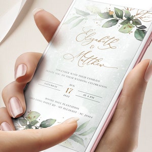 CLEO iPhone Wedding Evite Template, Smartphone Electronic Invitation, Greenery Digital Invite, Mobile Invitation Editable Instant Download image 8