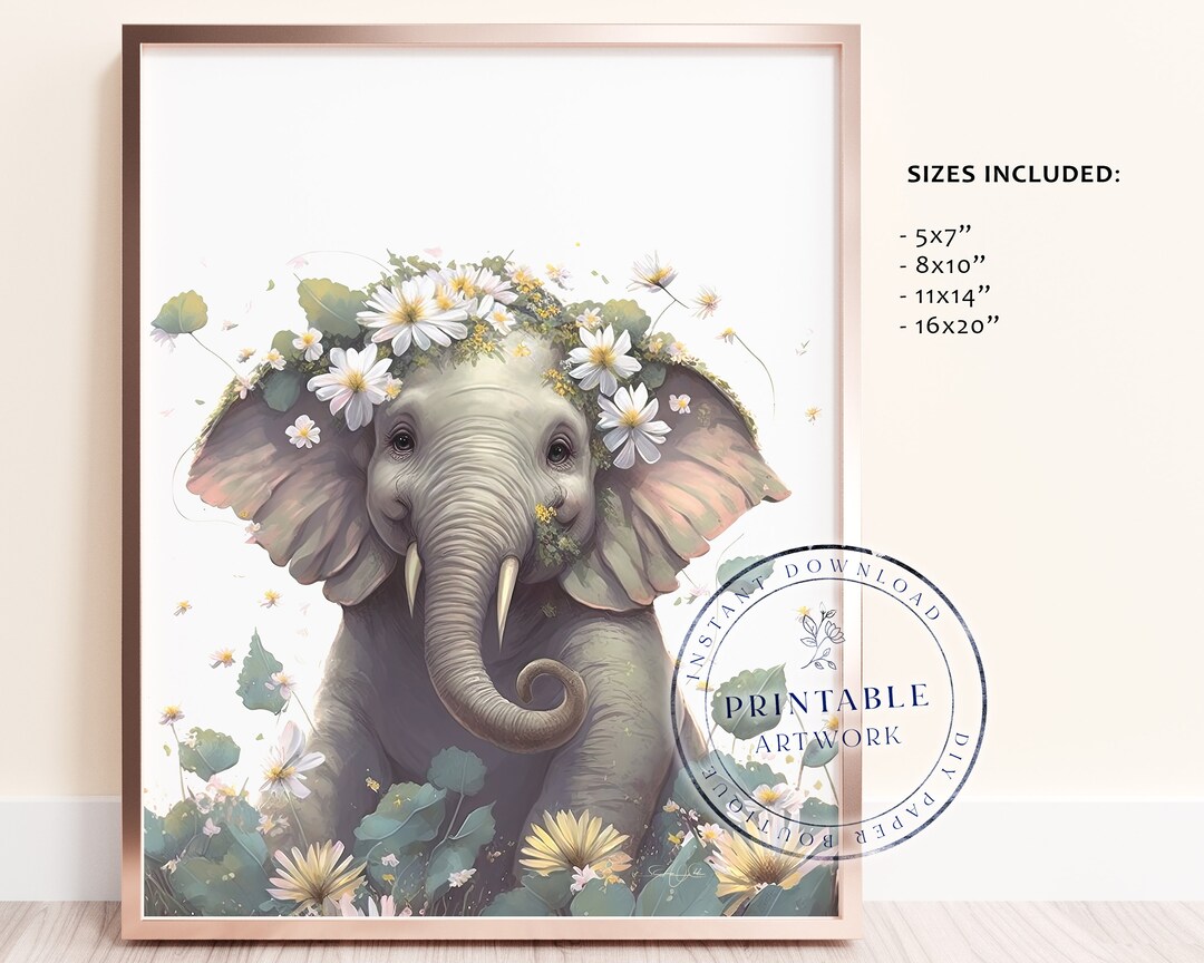 Baby Elephant Nursery Art PRINTABLE Nursery Wall Art Elephant Etsy